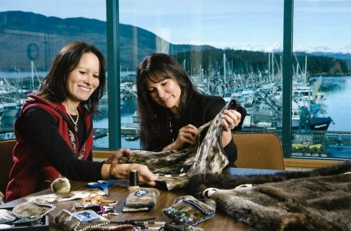 Chugach Aleut sisters Mary Babic and Peggy McDaniel, of Alutiiq Creations, have resided in Cordova for 35 years. They’ve been working together for about 10 years, and attending the Alaska Native Customary Art Show, part of AFN, for the same amount of time. Photo courtesy Mary Babic and Peggy McDaniel/For The Cordova Times