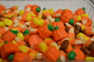 candy corn and pumpkins