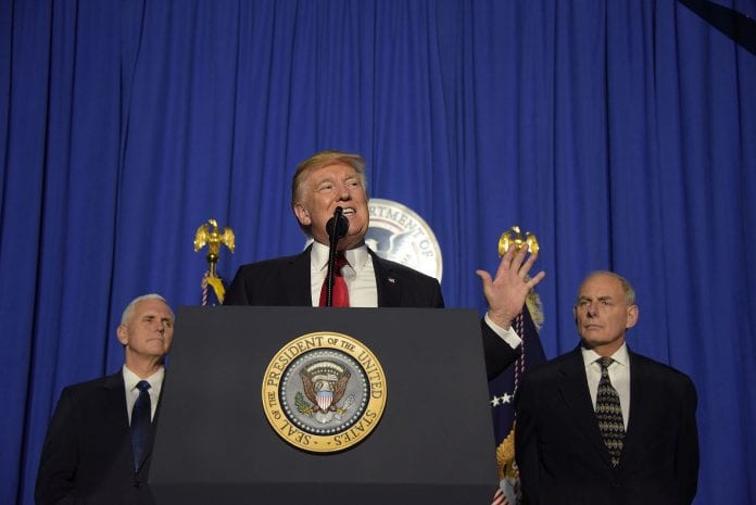 President Trump delivering remarks to DHS in 2017.