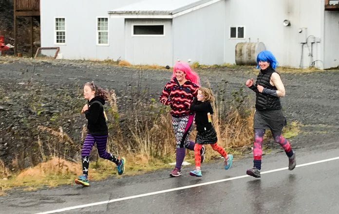 The Girls on the Run Costume 5K event started at the Masonic Hall on Main Street at 10 a.m. Oct. 28. The course took participants out Orca Road to a midway point, then back to the finish line at the hall. Photo by Cinthia Gibbens-Stimson/The Cordova Times