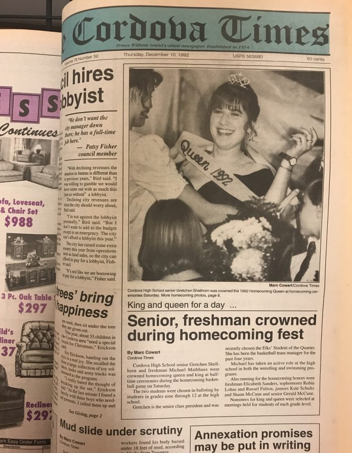 Cordova High School senior Gretchen Shellhorn was crowned the 1992 Homecoming Queen at homecoming ceremonies Saturday. Photo by Marc Cowart/The Cordova Times The Cordova Times archive, 1992