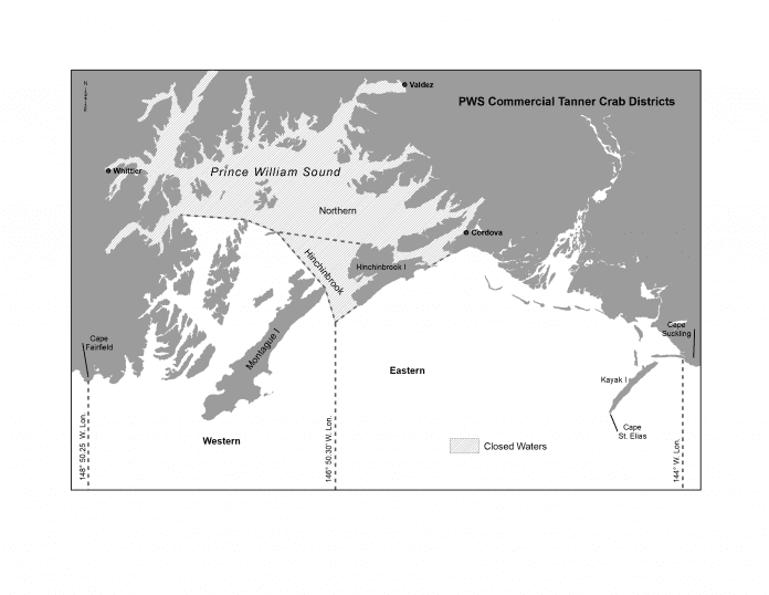 Prince William Sound commercial Tanner crab districts Map courtesy of the Alaska Department of Fish and Game