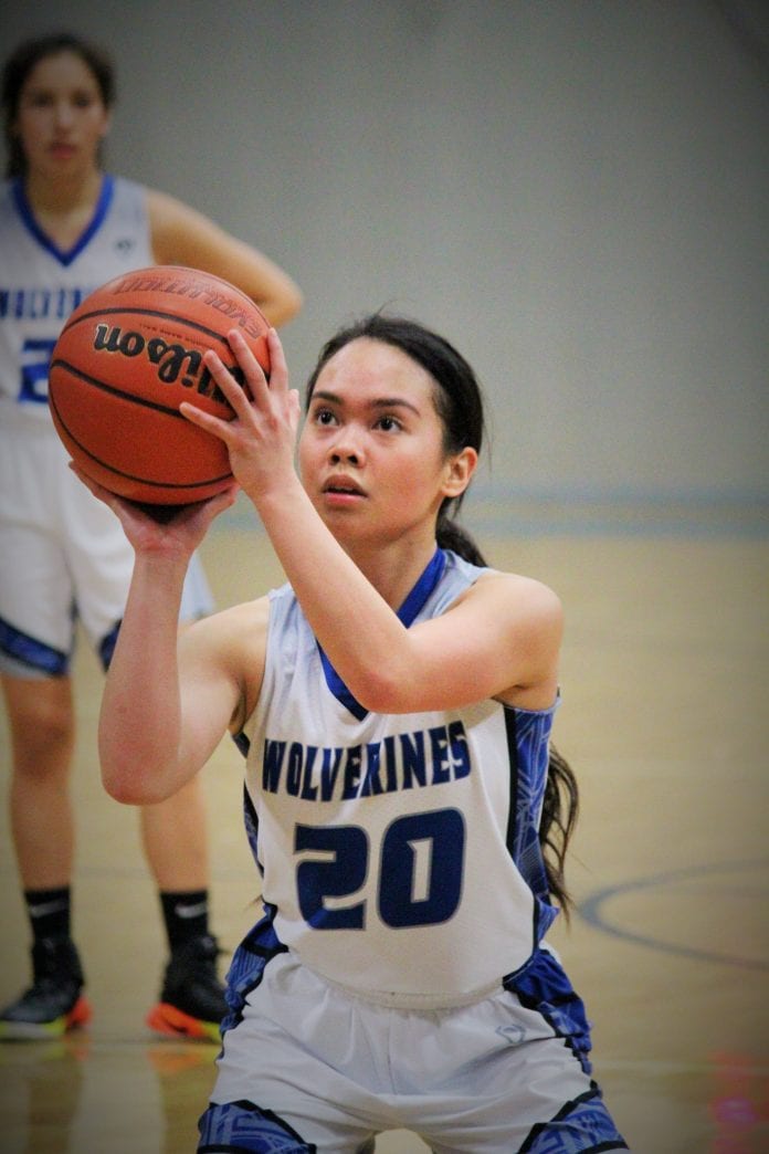 Lady Wolverine Jieller Tabara displays focus and form in a free throw attempt against Glennallen in Conference action here on February 2, 2018. Photo by Mikie McHone/for The Cordova Times