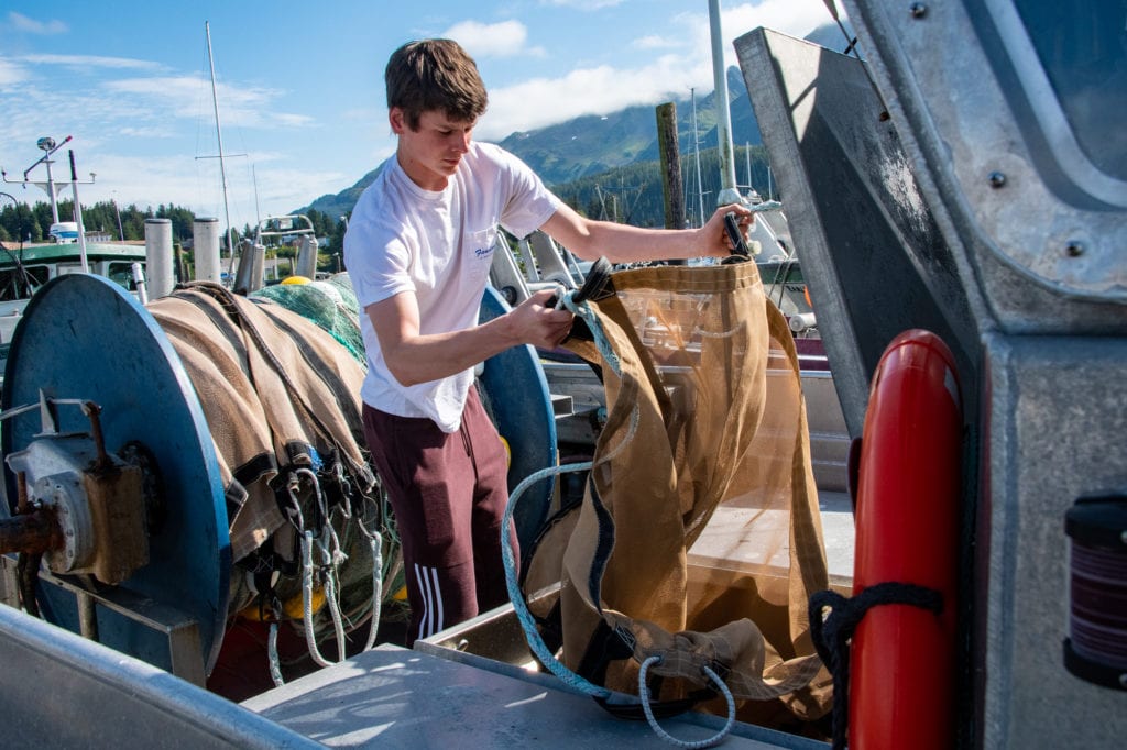 Reid Williams, 18, on his father’s boat, the F/V Pelagic on Aug. 15, 2019. Williams was awarded a $2,000 scholarship by Cordova District Fishermen United. Photo by Zachary Snowdon Smith/The Cordova Times