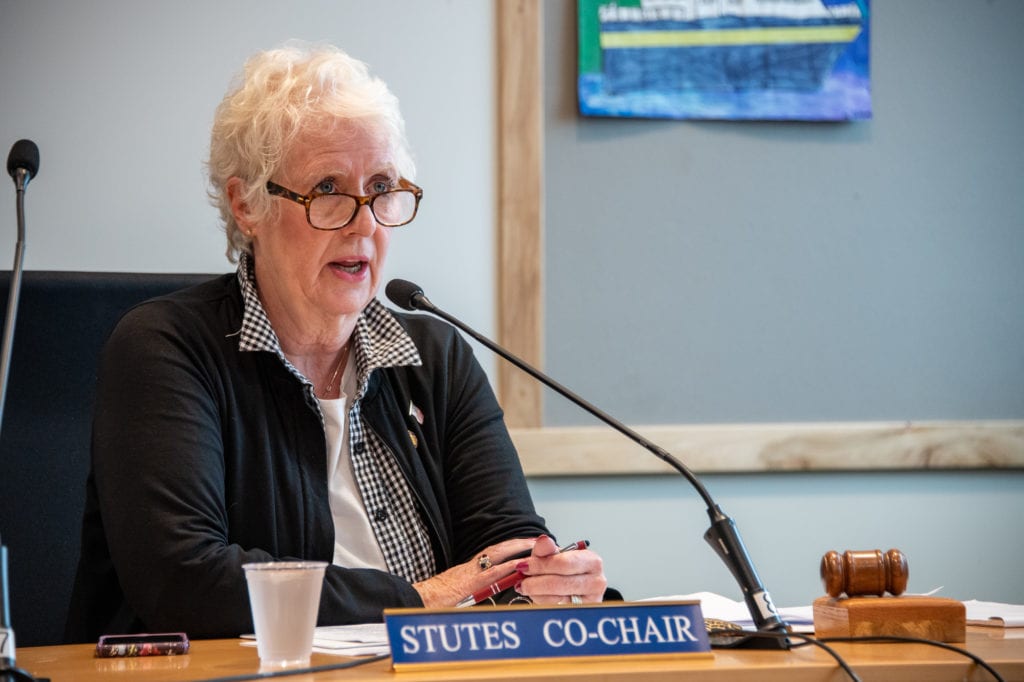 Rep. Louise Stutes, R-Kodiak.  July 27, 2019, Stutes and other Alaska House Transportation Committee members heard testimony from Cordova residents regarding a proposed seven-month ferry stoppage. Photo by Zachary Snowdon Smith/The Cordova Times