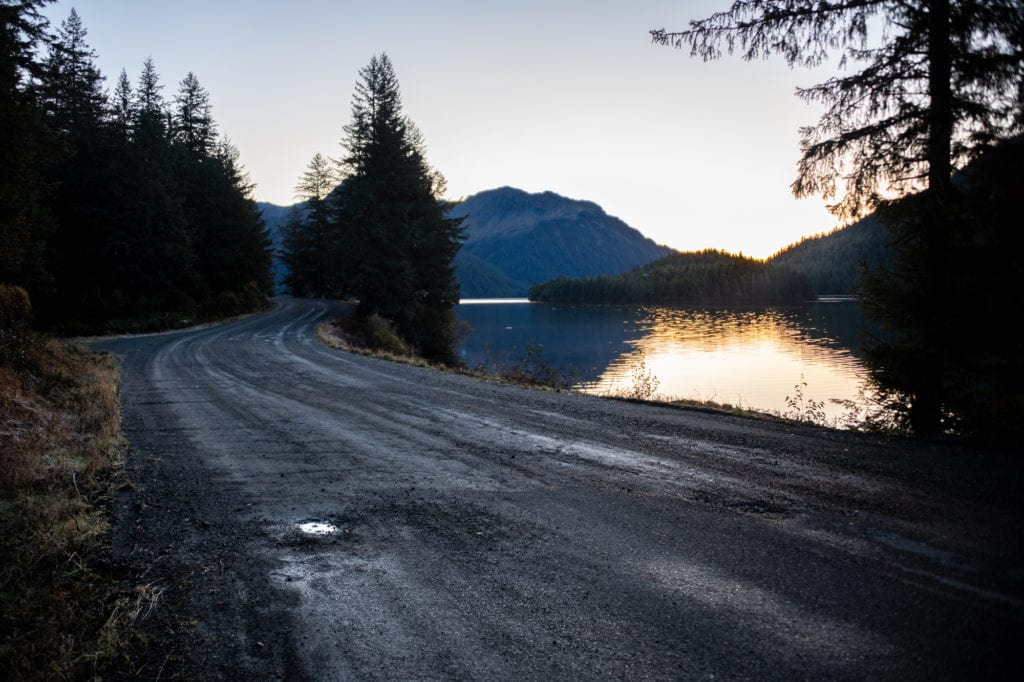 Power Creek Road runs along the edge of Eyak Lake. (Oct. 13, 2019) Photo by Zachary Snowdon Smith/The Cordova Times