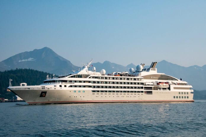 Cruise liner Le Soléal departs Orca Inlet. (Aug. 21, 2019) Photo by Zachary Snowdon Smith/The Cordova Times