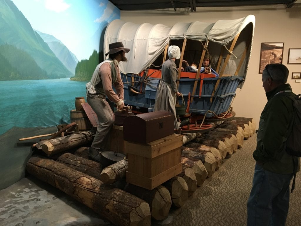 The Columbia River included several places with treacherous rapids before eight dams were constructed to generate electric power. After months crossing the plains on the Oregon Trail to reach the river, imagine running such rapids in a raft such as this, displayed in a museum at the Dalles, Oregon. Photo by Dick Shellhorn/for The Cordova Times