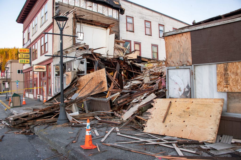 The Cordova Police Department has warned residents not to enter the site of the recently demolished Cordova Hotel and Bar. (Dec. 4, 2019) Photo by Zachary Snowdon Smith/The Cordova Times