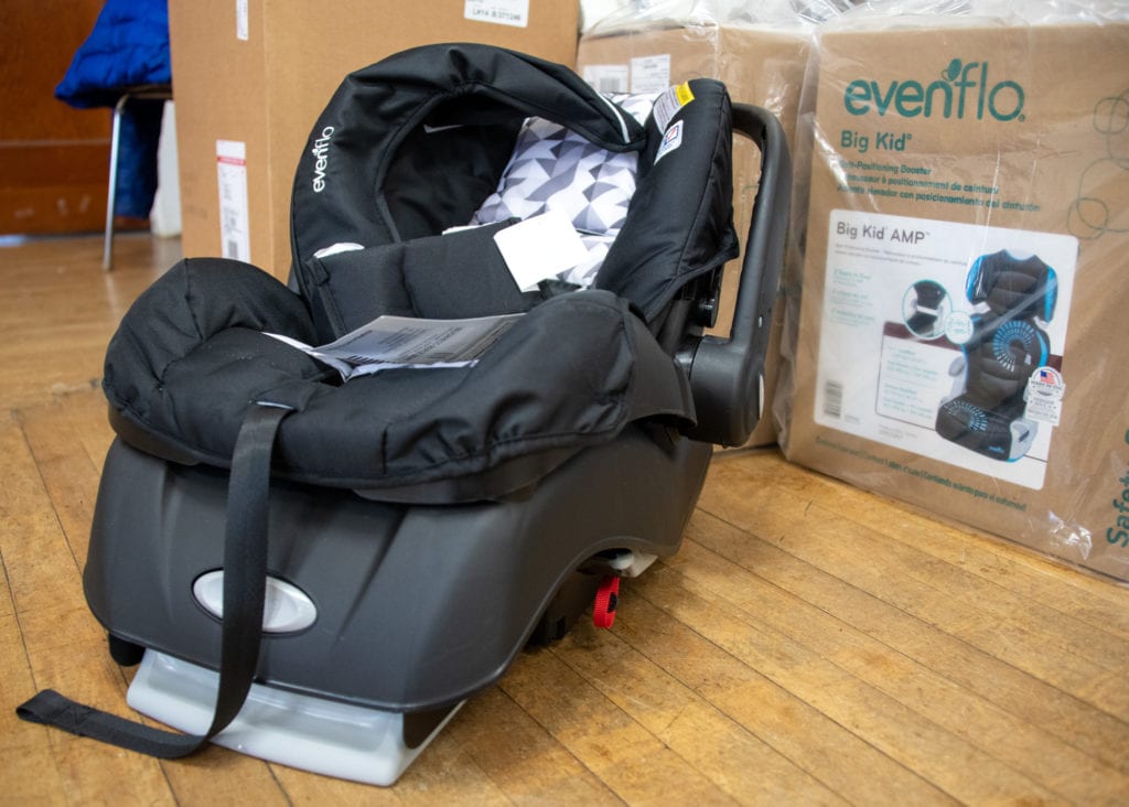 Children’s car seats were distributed at a safety event held at the Masonic Lodge. (Jan. 27, 2020) Photo by Zachary Snowdon Smith/The Cordova Times