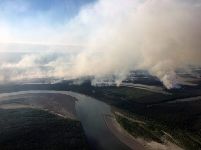 The Goose Fire is seen burning on Aug. 4, 2022 in the Yukon Flats area of northeast Alaska, about 41 miles east of Fort Yukon.